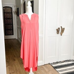 Cupio Womens Vibrant Magenta Poppy Pink Sleeveless Scoop Hem V Neck Midi Dress L